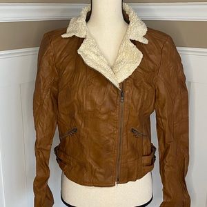Candies Faux leather moto jacket w Sherpa collar